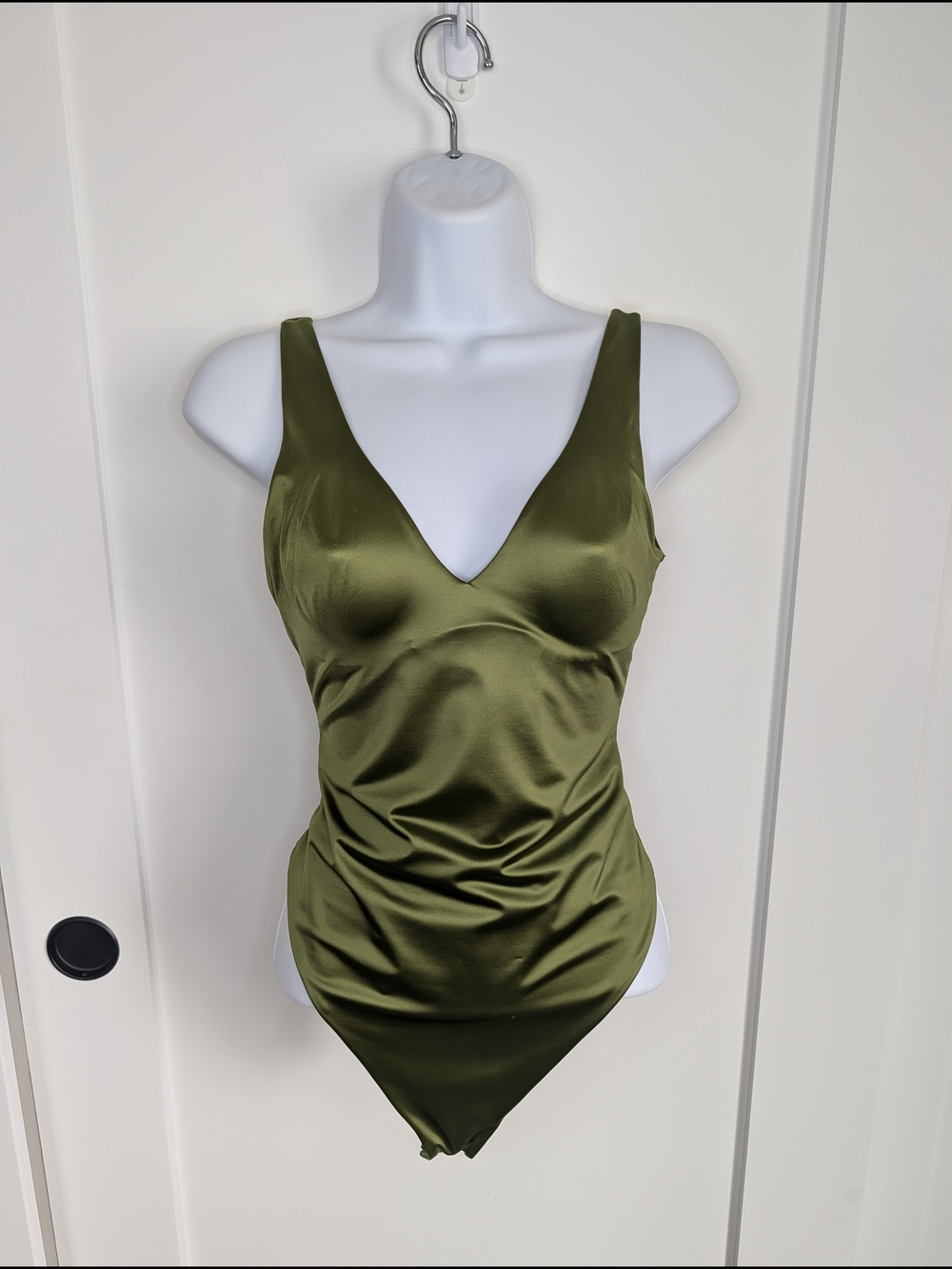 NWOT Victoria's Secret Olive Green Satin V-Neck Bodysuit